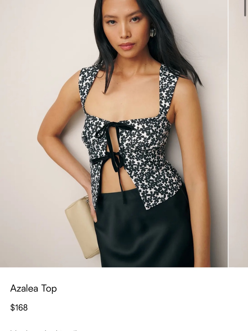 Reformation Azalea Top Black and White Floral Tie-Front Camisole